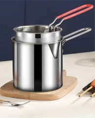 1200ml Stainless Steel Deep Fryer with Strainer Basket & Long Handle | Perfect for Home Cooking