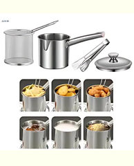 1200ml Stainless Steel Deep Fryer with Strainer Basket & Long Handle | Perfect for Home Cooking