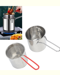 1200ml Stainless Steel Deep Fryer with Strainer Basket & Long Handle | Perfect for Home Cooking