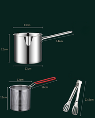 1200ml Stainless Steel Deep Fryer with Strainer Basket & Long Handle | Perfect for Home Cooking