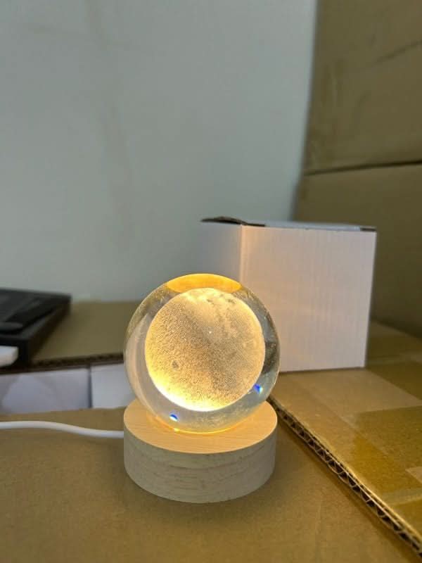 Crystal Ball LED Night Light – Solid Wood Holder, Multipurpose, Decorative


