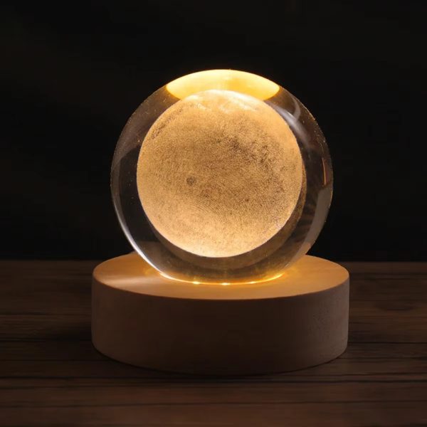 Crystal Ball LED Night Light – Solid Wood Holder, Multipurpose, Decorative

