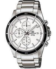 F Casio Edifice Chronograph White Dial Silver Steel Band Men's Watch.