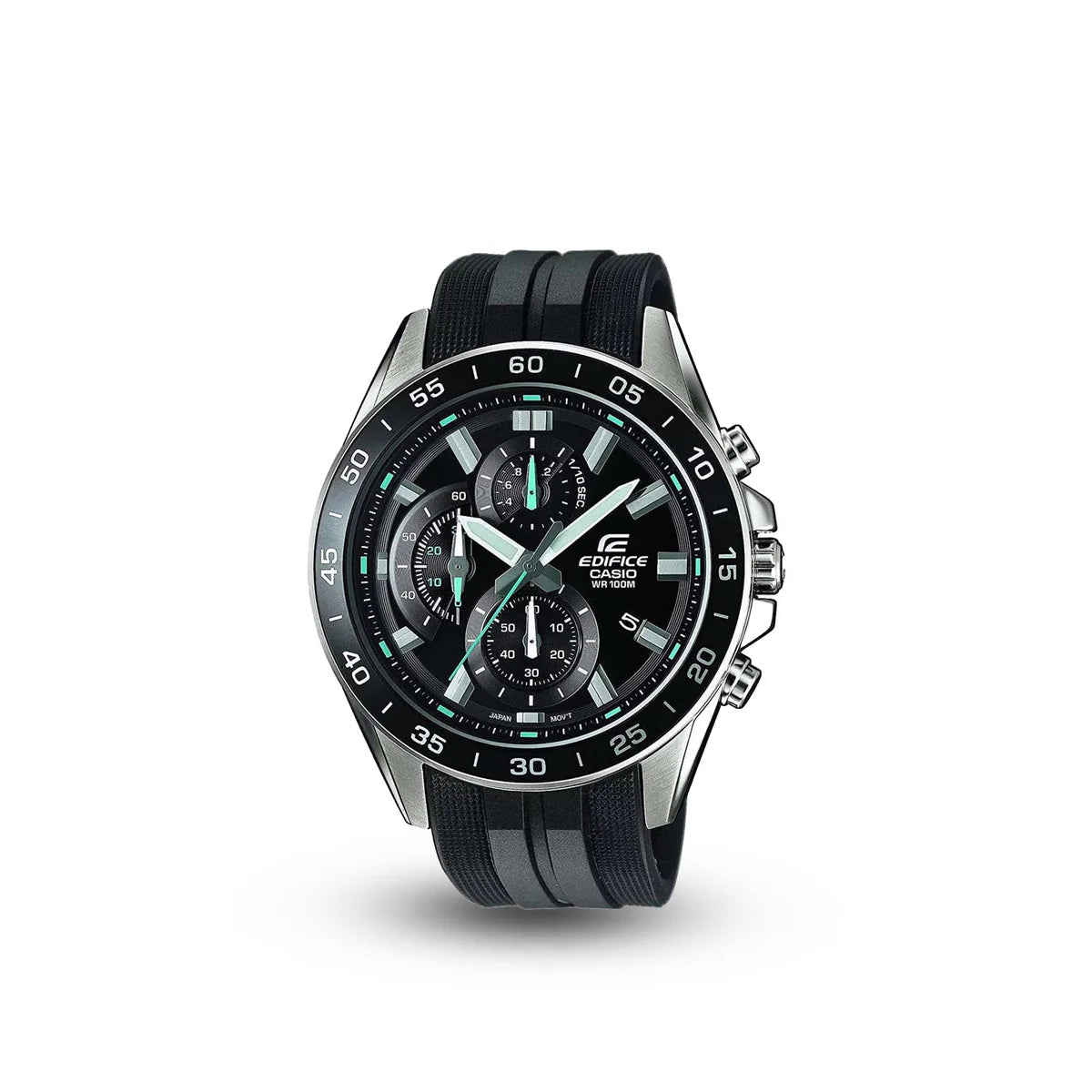 Casio Edifice Chronograph BLACK Dial RUBBER Band Men's Watch.